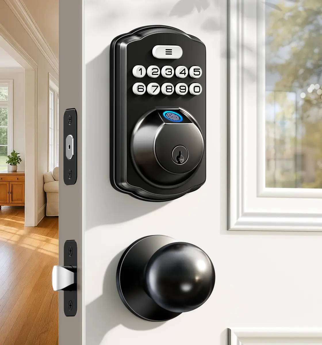 Veise KS02C Fingerprint Deadbolt Door Lock with Knob Set | Matte Black, Biometric & Keyless Entry (70-120 chars) - main product image