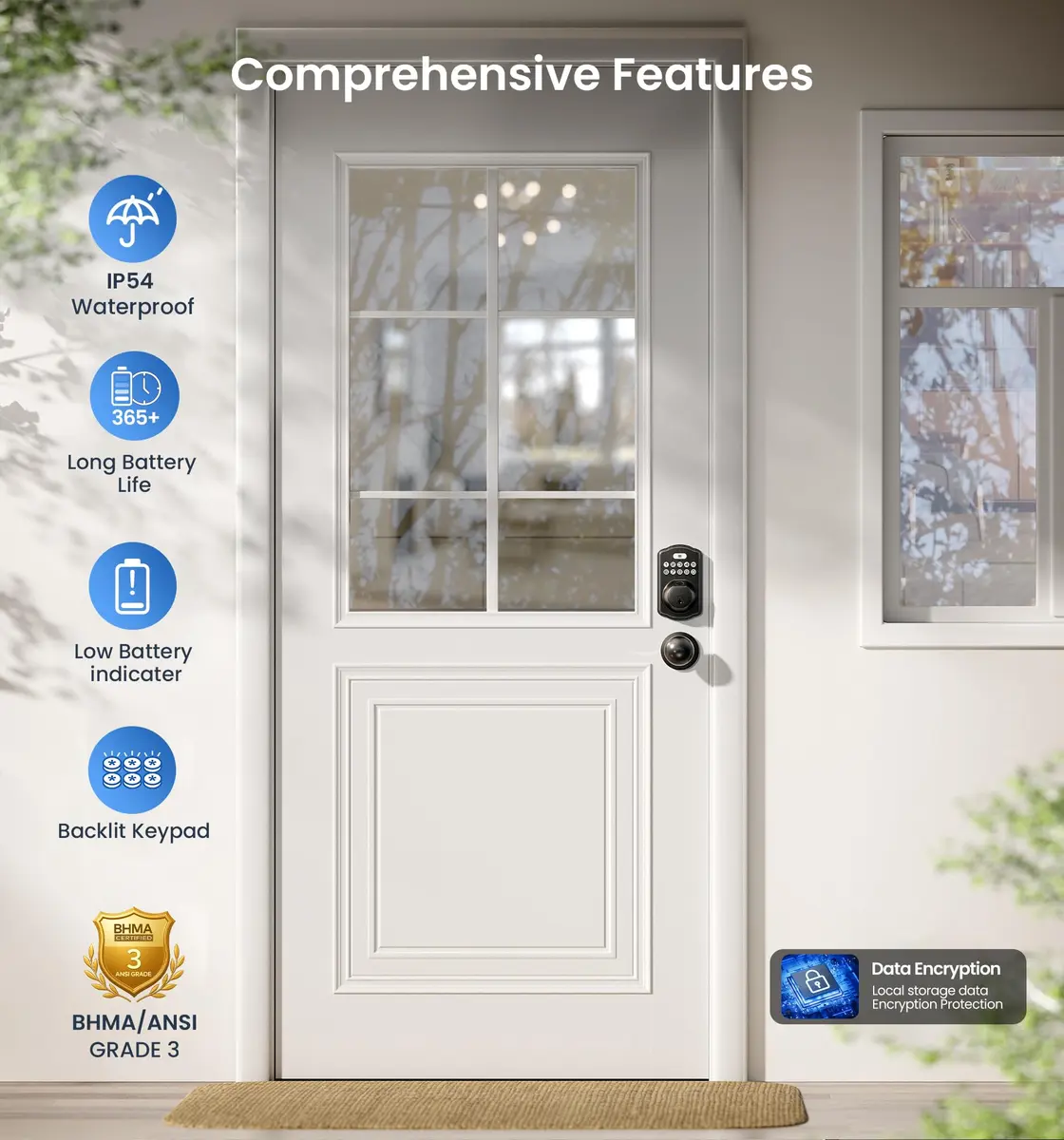 Veise KS02C Fingerprint Deadbolt Door Lock with Knob Set | Matte Black, Biometric & Keyless Entry (70-120 chars) - view 5