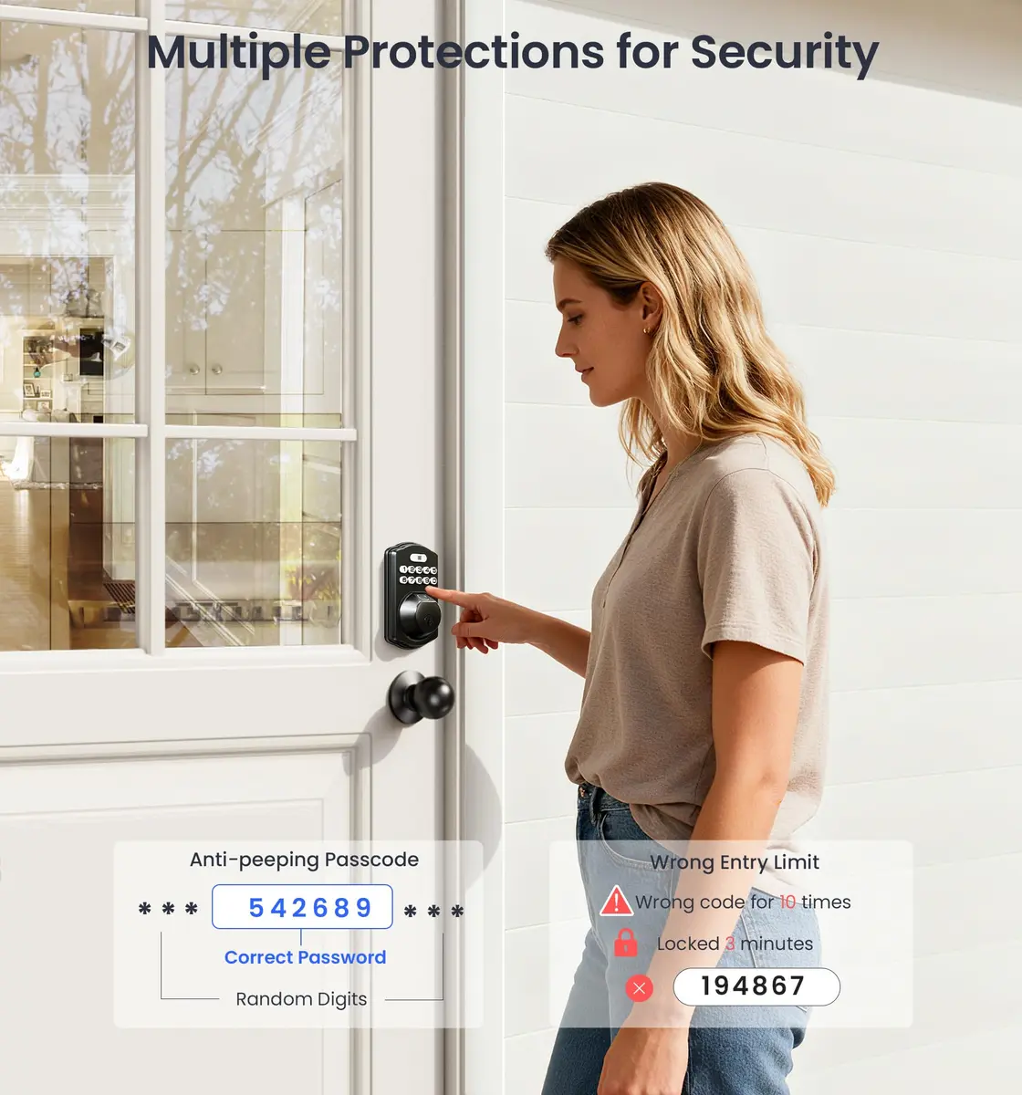 Veise KS02C Fingerprint Deadbolt Door Lock with Knob Set | Matte Black, Biometric & Keyless Entry (70-120 chars) - view 8