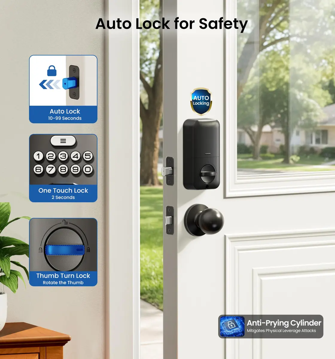 Veise KS02C Fingerprint Deadbolt Door Lock with Knob Set | Matte Black, Biometric & Keyless Entry (70-120 chars) - view 4