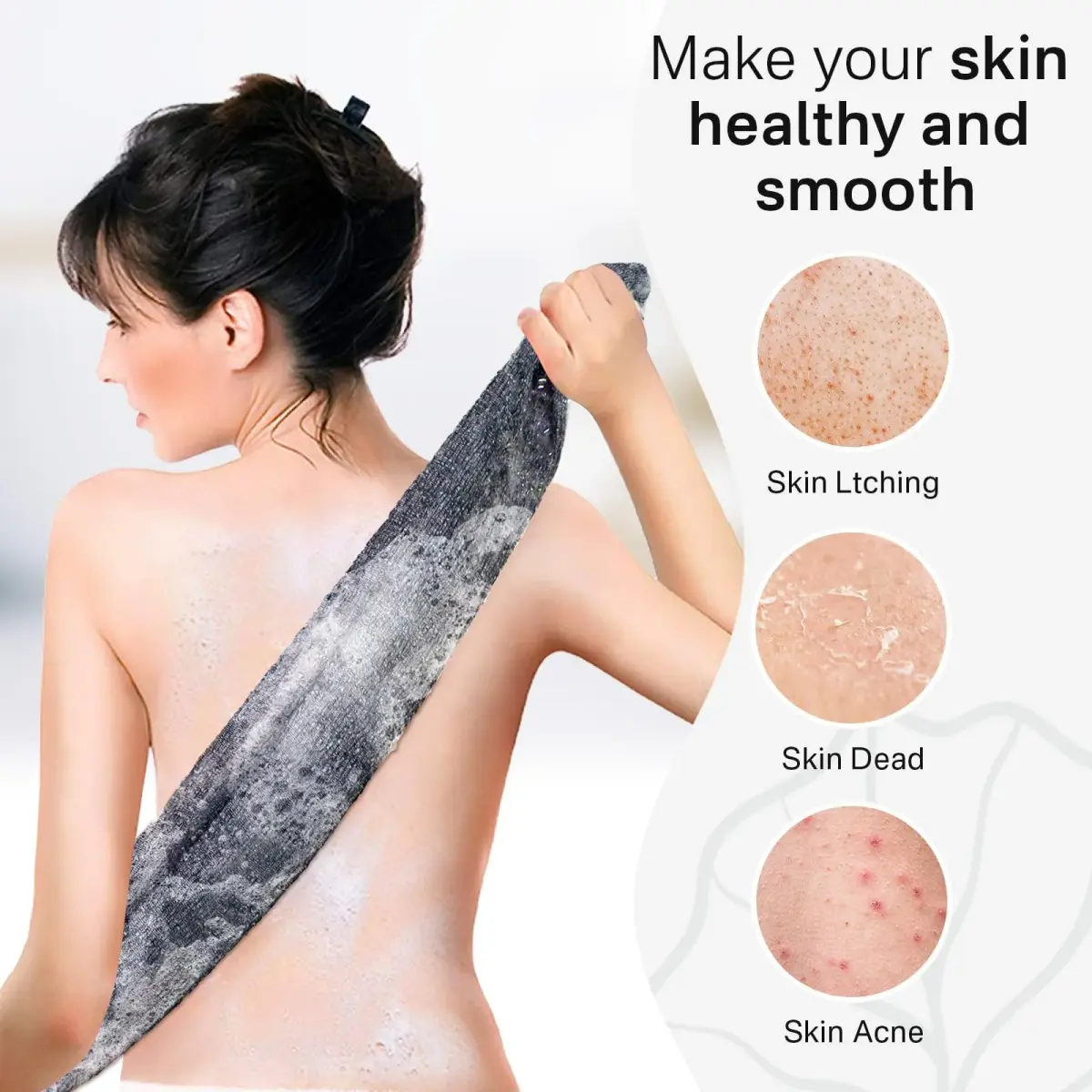 Yiclick Exfoliating Washcloth Towel Set 3 pcs Grey | Japanese Back Scrubber for Deep Exfoliation - view 4