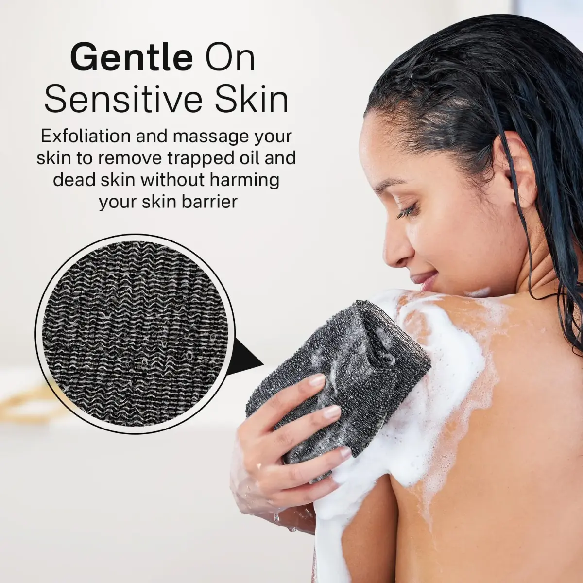 Yiclick Exfoliating Washcloth Towel Set 3 pcs Grey | Japanese Back Scrubber for Deep Exfoliation - view 5