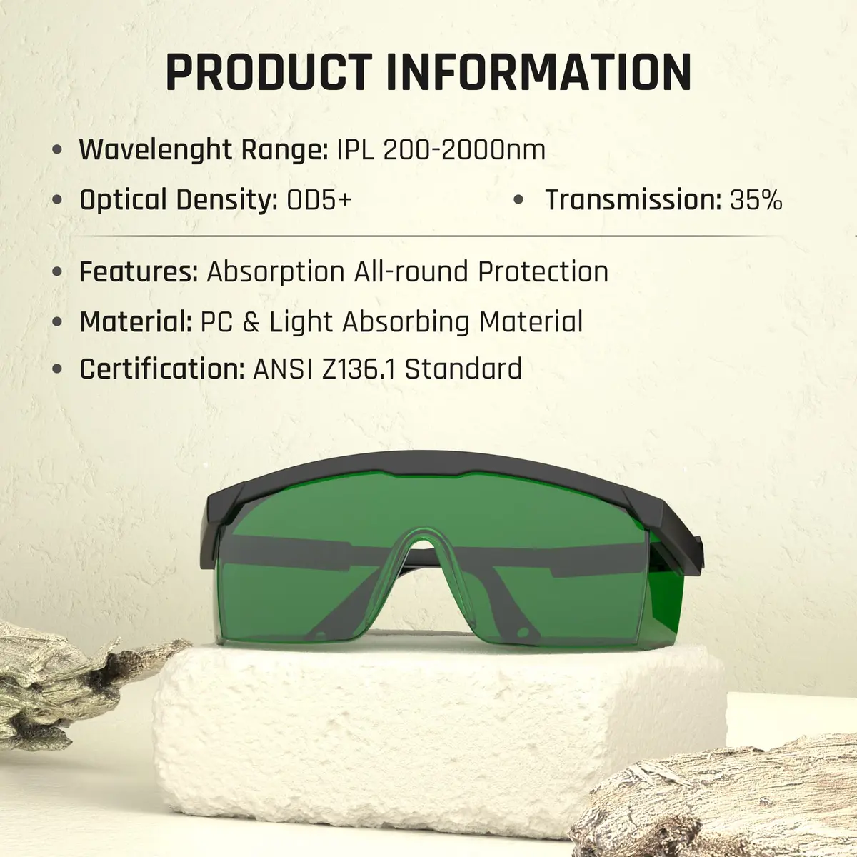 MEIGIX IPL Safety Glasses with Anti-Fog, UV400 Protection, OD5+ for Laser Hair Removal & Beauty Therapy | 200-2000nm Wavelength Protection - view 3