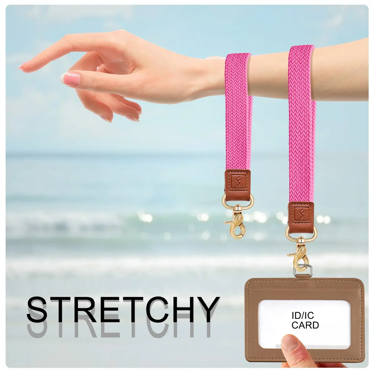 Fishent Body Strap Wristlet Keychain Pink | Braided Elastic Key Holder for Women Men - view 3