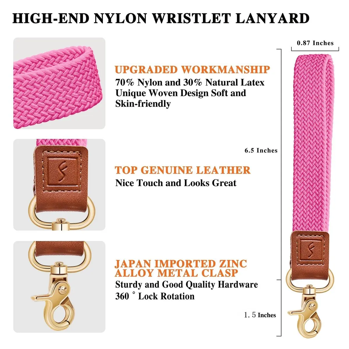 Fishent Body Strap Wristlet Keychain Pink | Braided Elastic Key Holder for Women Men - view 4