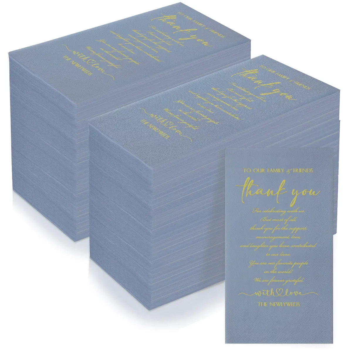 Fumete Disposable Thank You Wedding Napkins 200 Blue 3-Ply | Elegant Wedding & Party Tissues - main product image