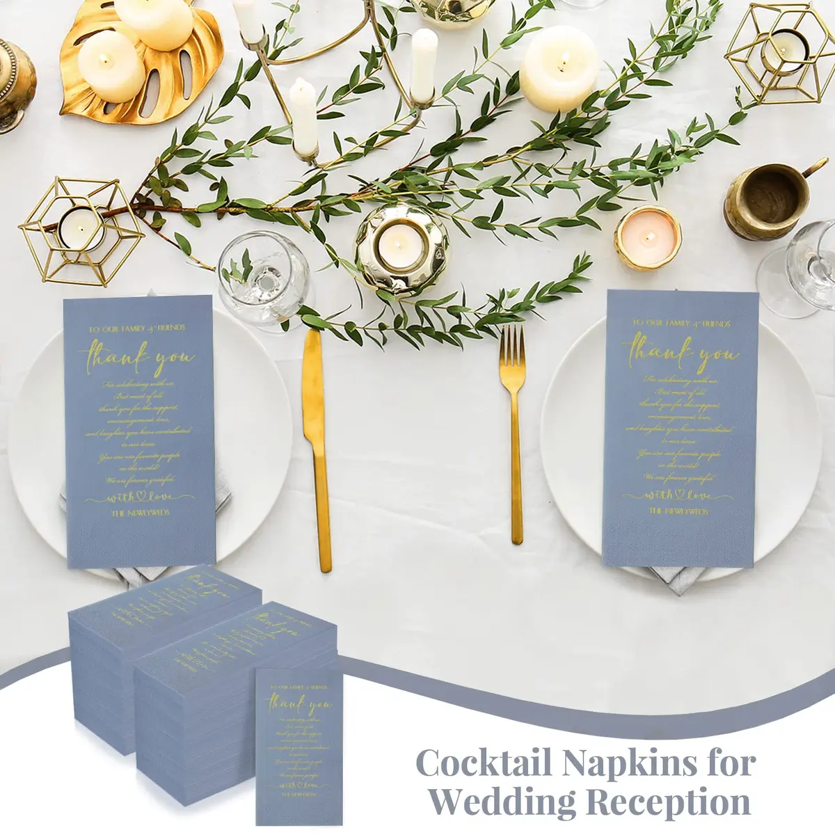 Fumete Disposable Thank You Wedding Napkins 200 Blue 3-Ply | Elegant Wedding & Party Tissues - view 5