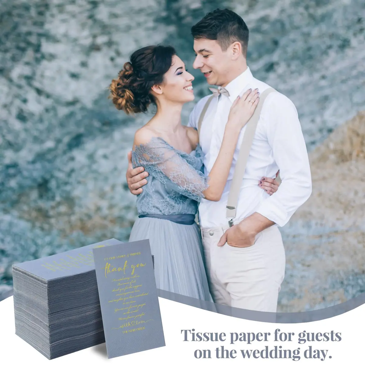 Fumete Disposable Thank You Wedding Napkins 200 Blue 3-Ply | Elegant Wedding & Party Tissues - view 6