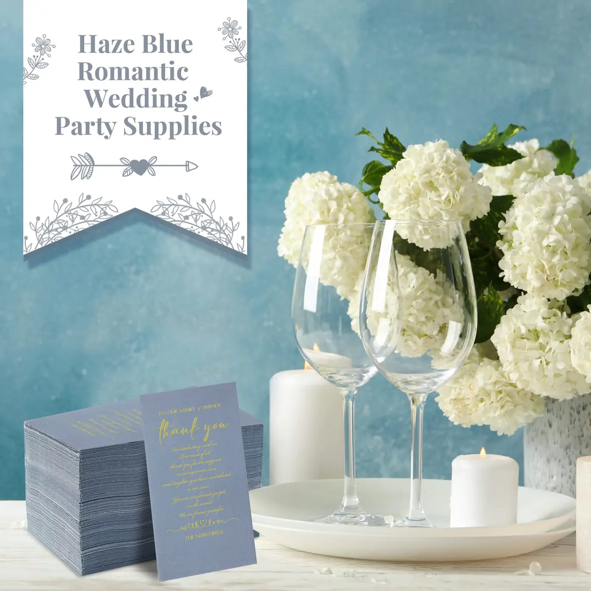 Fumete Disposable Thank You Wedding Napkins 200 Blue 3-Ply | Elegant Wedding & Party Tissues - view 4