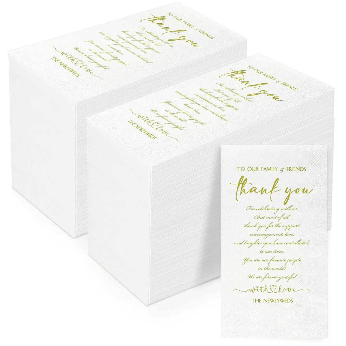 Fumete Disposable Thank You Wedding Napkins 3 Ply | Elegant White 13 x 15.8 inches (100 words) - main product image