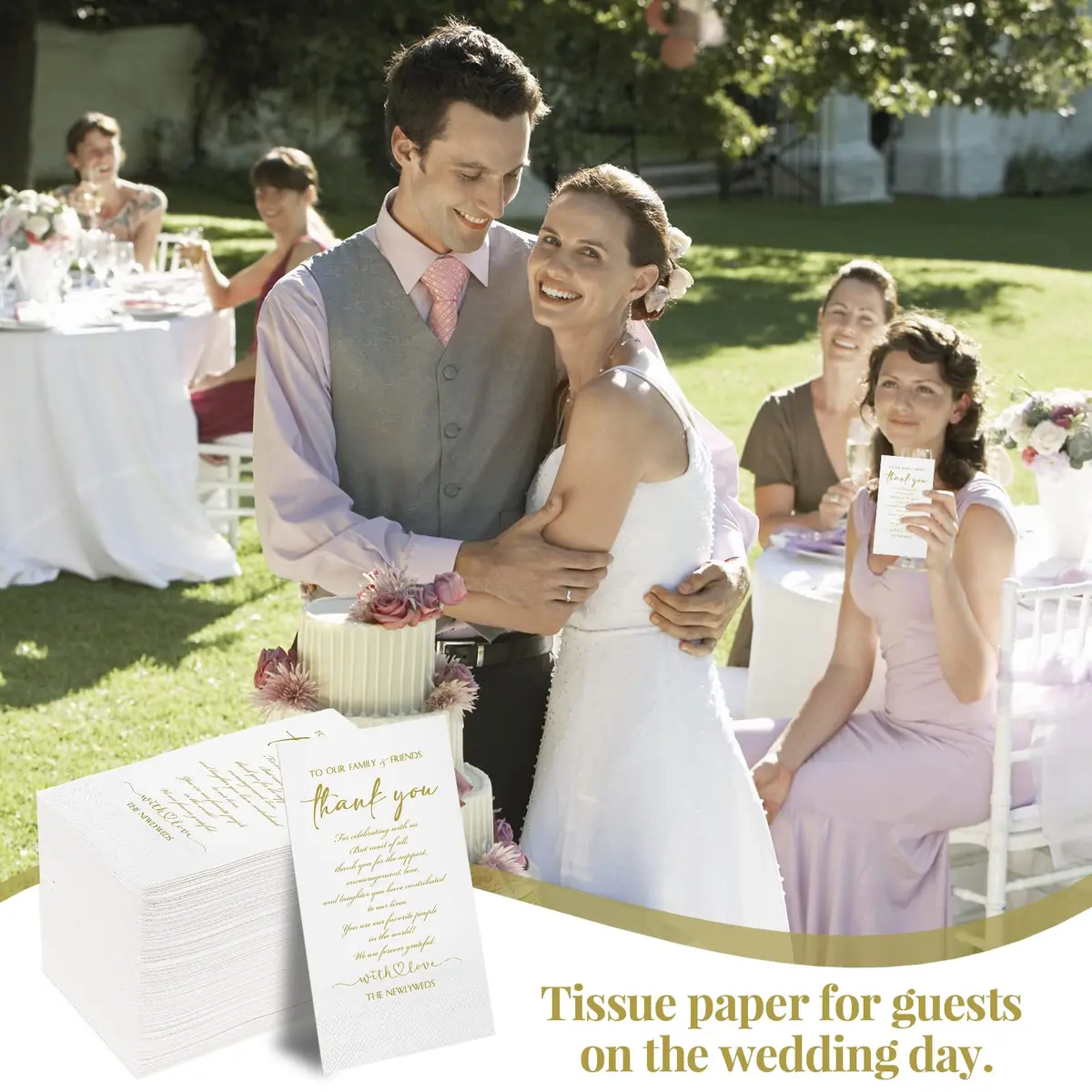 Fumete Disposable Thank You Wedding Napkins 3 Ply | Elegant White 13 x 15.8 inches (100 words) - view 6