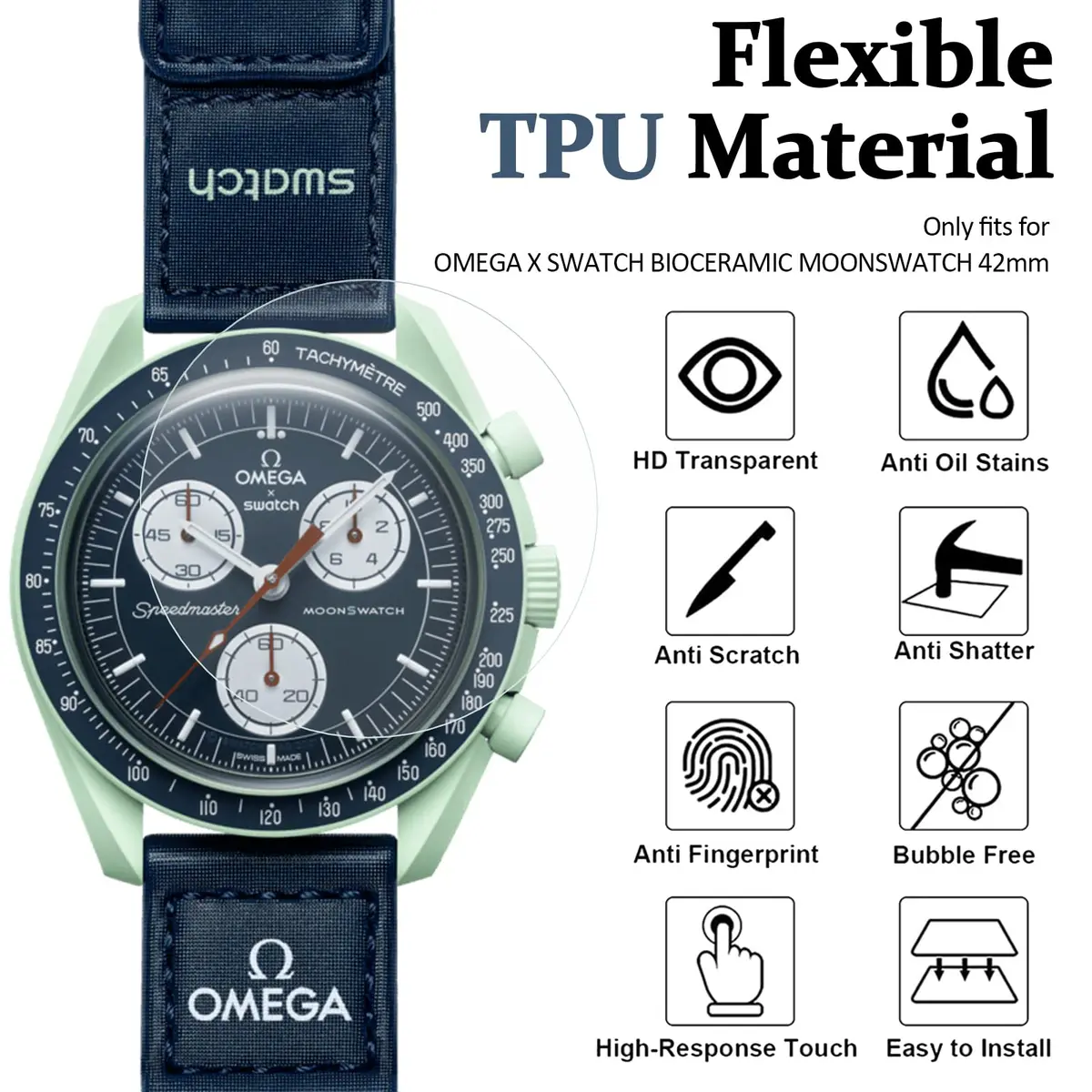 Miimall Clear 6 Pack Screen Protectors for OMEGA X SWATCH BIOCERAMIC MOONSWATCH 42mm | Bubble-Free TPU Films - view 2