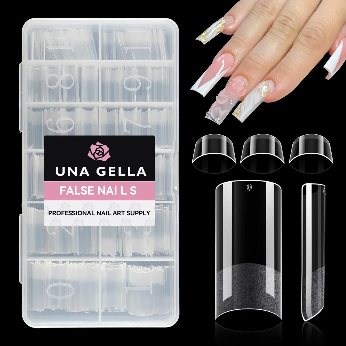 UNA GELLA No C Curve Medium Square Nail Tips 504Pcs | Half Cover Gel Tips for Nail Extension - main product image