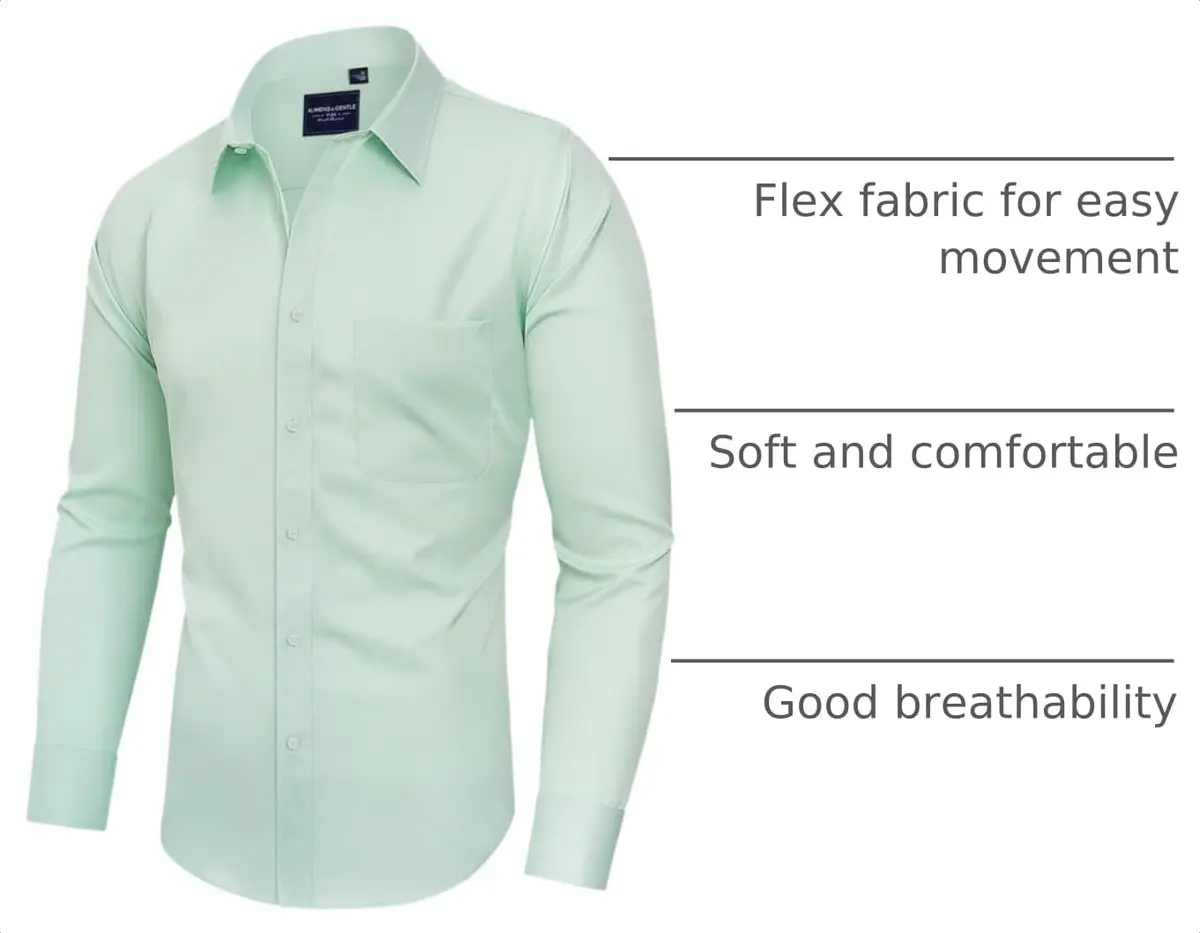 Alimens & Gentle Light Green Button Down Shirt Men's Regular Fit Long Sleeve, 95% Polyester 5% Spandex | Classic Elegance Meets Modern Chic - view 4