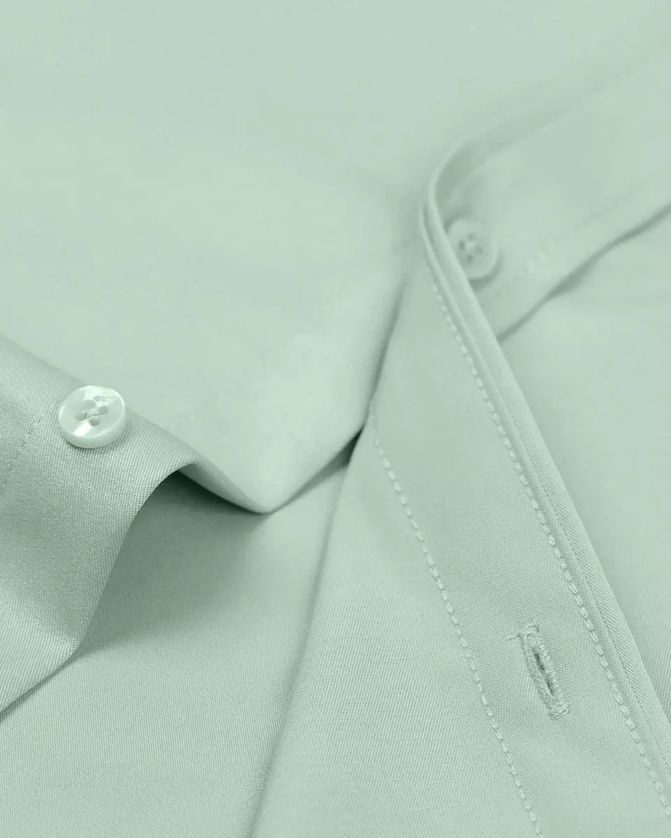 Alimens & Gentle Light Green Button Down Shirt Men's Regular Fit Long Sleeve, 95% Polyester 5% Spandex | Classic Elegance Meets Modern Chic - view 5