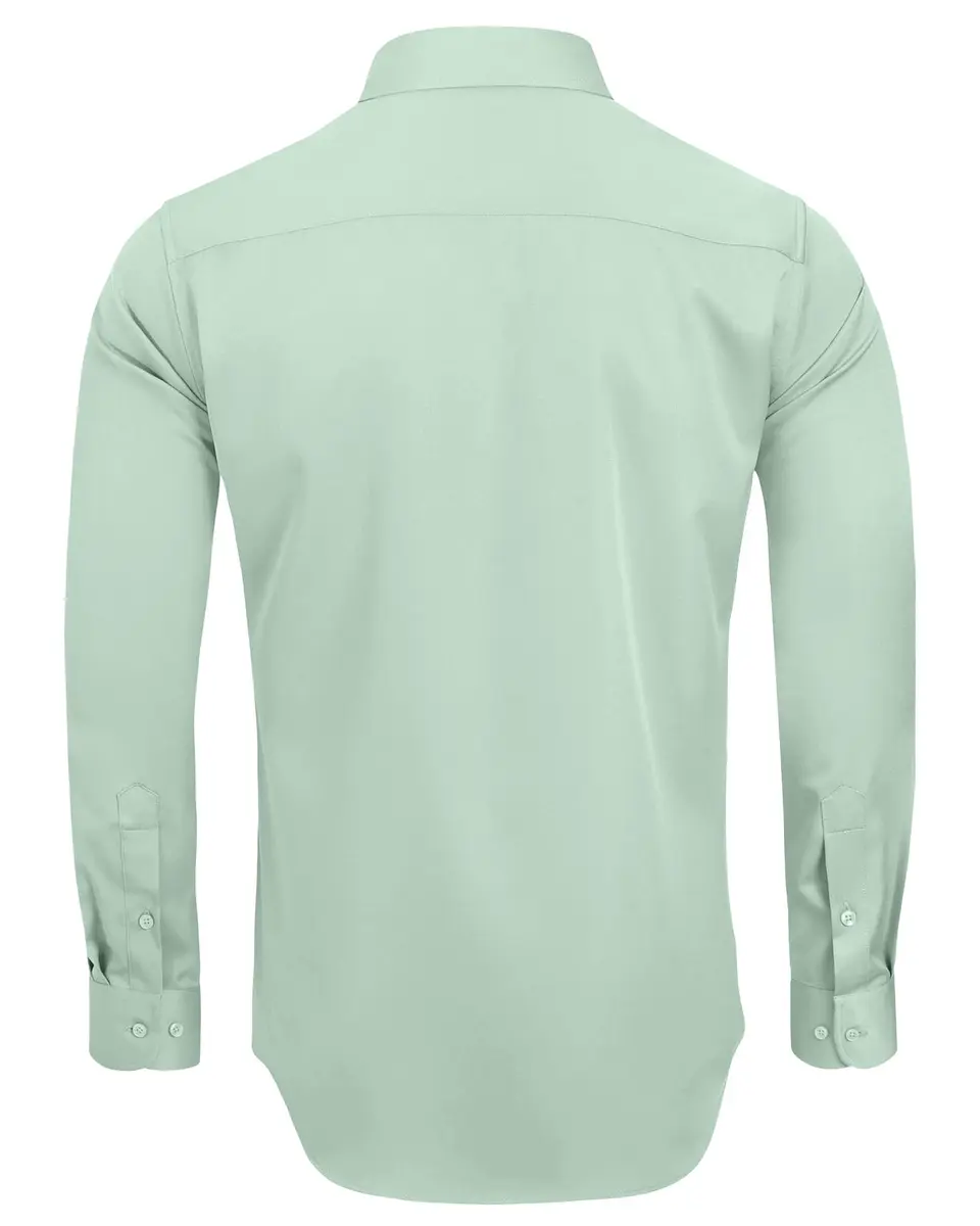 Alimens & Gentle Light Green Button Down Shirt Men's Regular Fit Long Sleeve, 95% Polyester 5% Spandex | Classic Elegance Meets Modern Chic - view 2