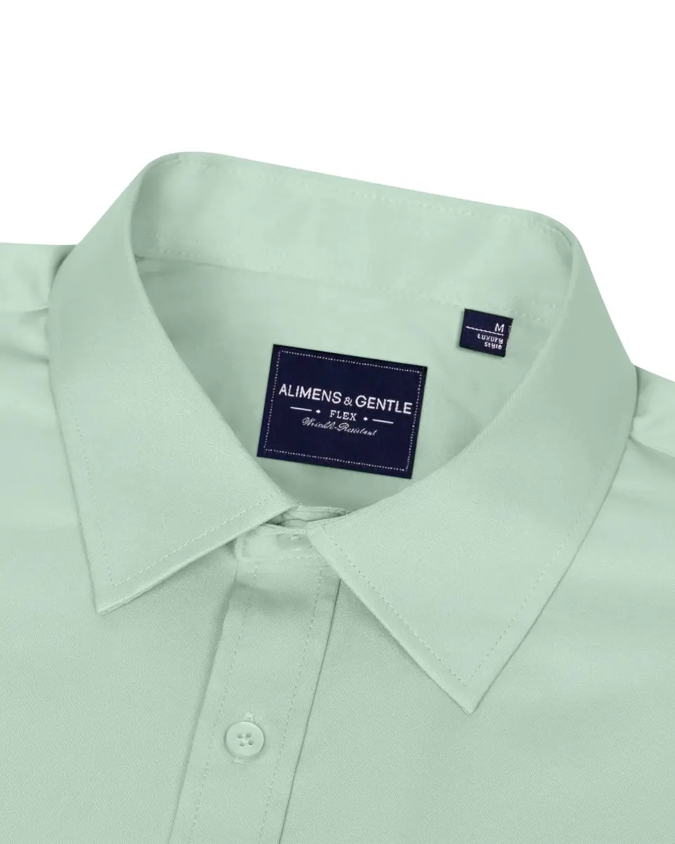Alimens & Gentle Light Green Button Down Shirt Men's Regular Fit Long Sleeve, 95% Polyester 5% Spandex | Classic Elegance Meets Modern Chic - view 3