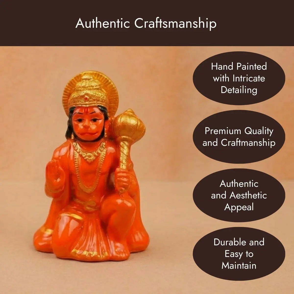 Servdharm Hanuman Idol for Car Dashboard Resin 3.1" | Hanuman Statue for Home Decor, Office Desk, Puja and Gifting - view 4