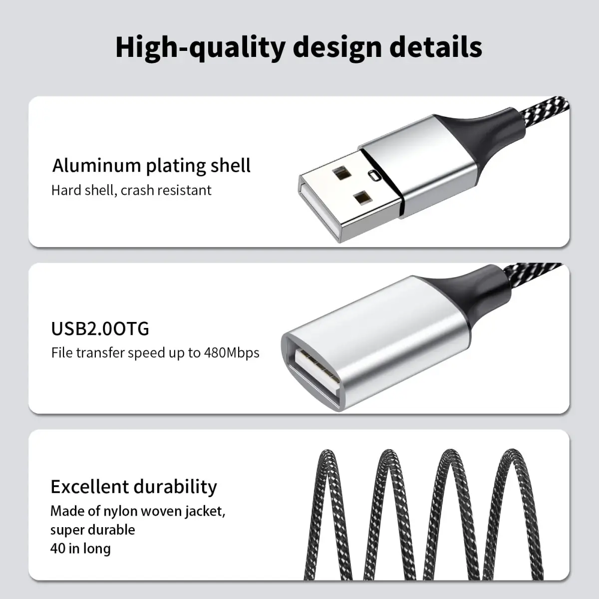 Fidioto USB Y Splitter 1 Male to 2 Female, 4ft (1.2m) - Expands 1 USB-A Port to 2 for Data & Charging - view 3