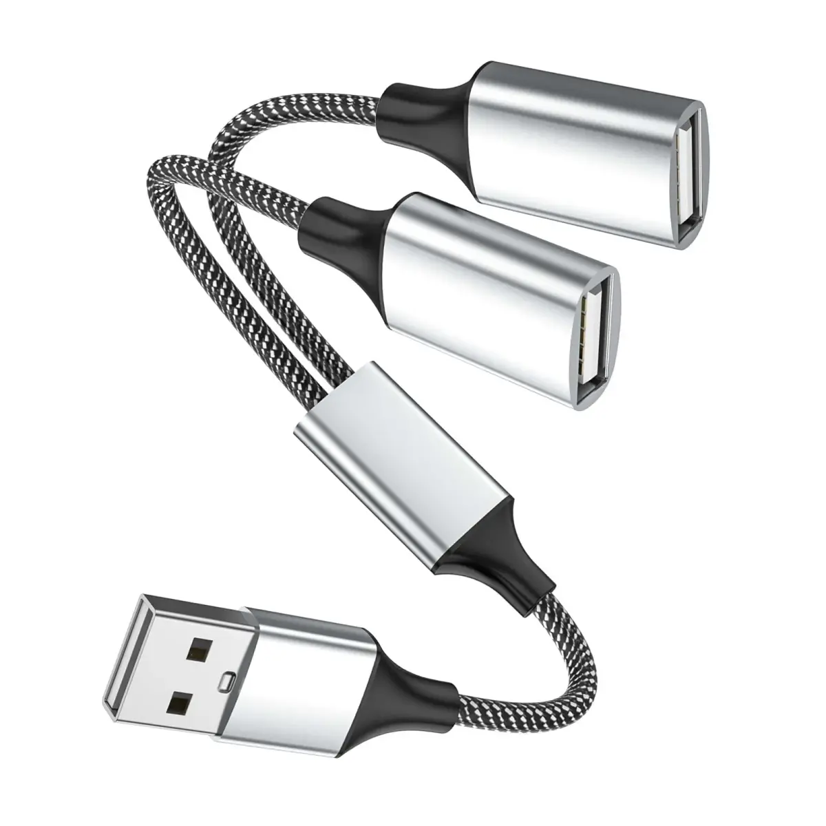 Fidioto USB Y Splitter 1 Male to 2 Female, 10-inch Cable | Expands 1 USB-A Port to 2 for Data & Charging - main product image