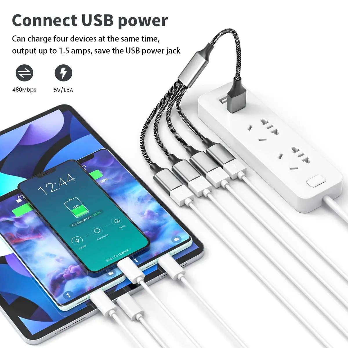 Fidioto 4USB Extension Cable, USB 1 Male to 4 Female, Data & Charging, Aluminum Shell, 10in (25cm) - view 3