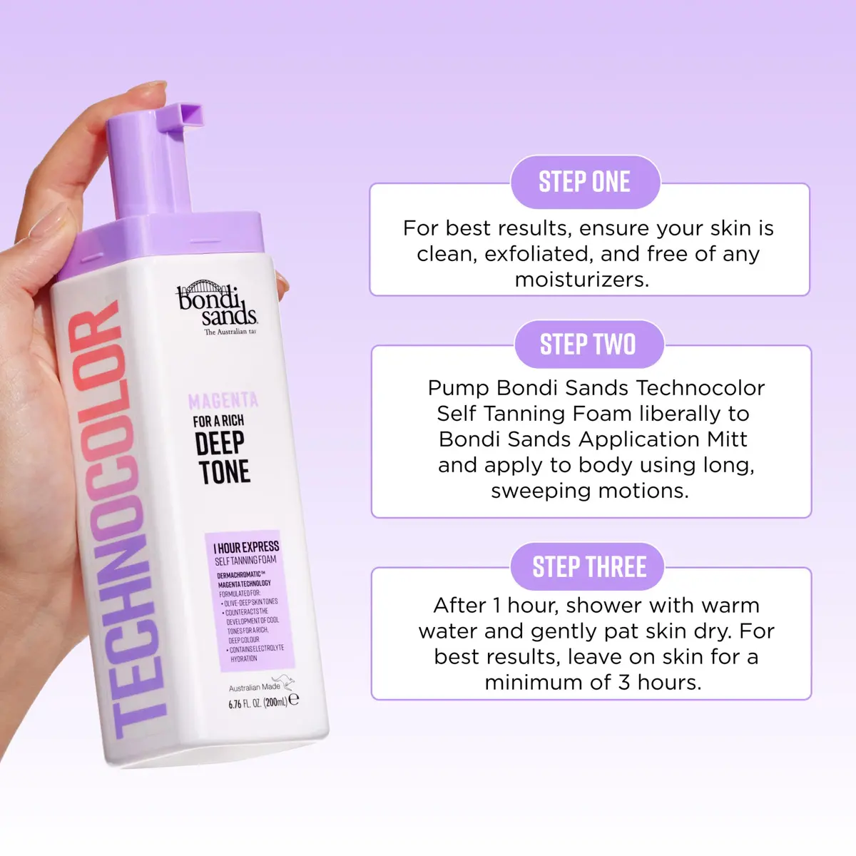 Bondi Sands Technocolor 1 Hour Express Tanning Foam, Magenta | Deep, Rich Tan for Olive & Deep Skin Tones - view 7
