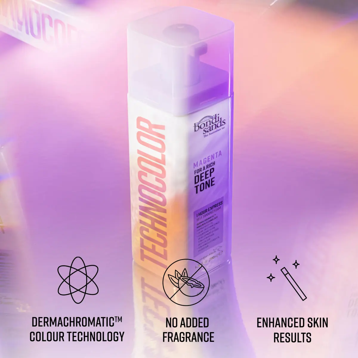Bondi Sands Technocolor 1 Hour Express Tanning Foam, Magenta | Deep, Rich Tan for Olive & Deep Skin Tones - view 2