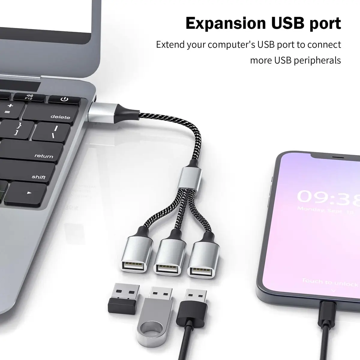 Fidioto USB Splitter Y Cable, 10in Dual USBA Ports, Data & Power Extender for Mac, Laptop, PC, Xbox Series X/S, PS4, PS5 - view 7