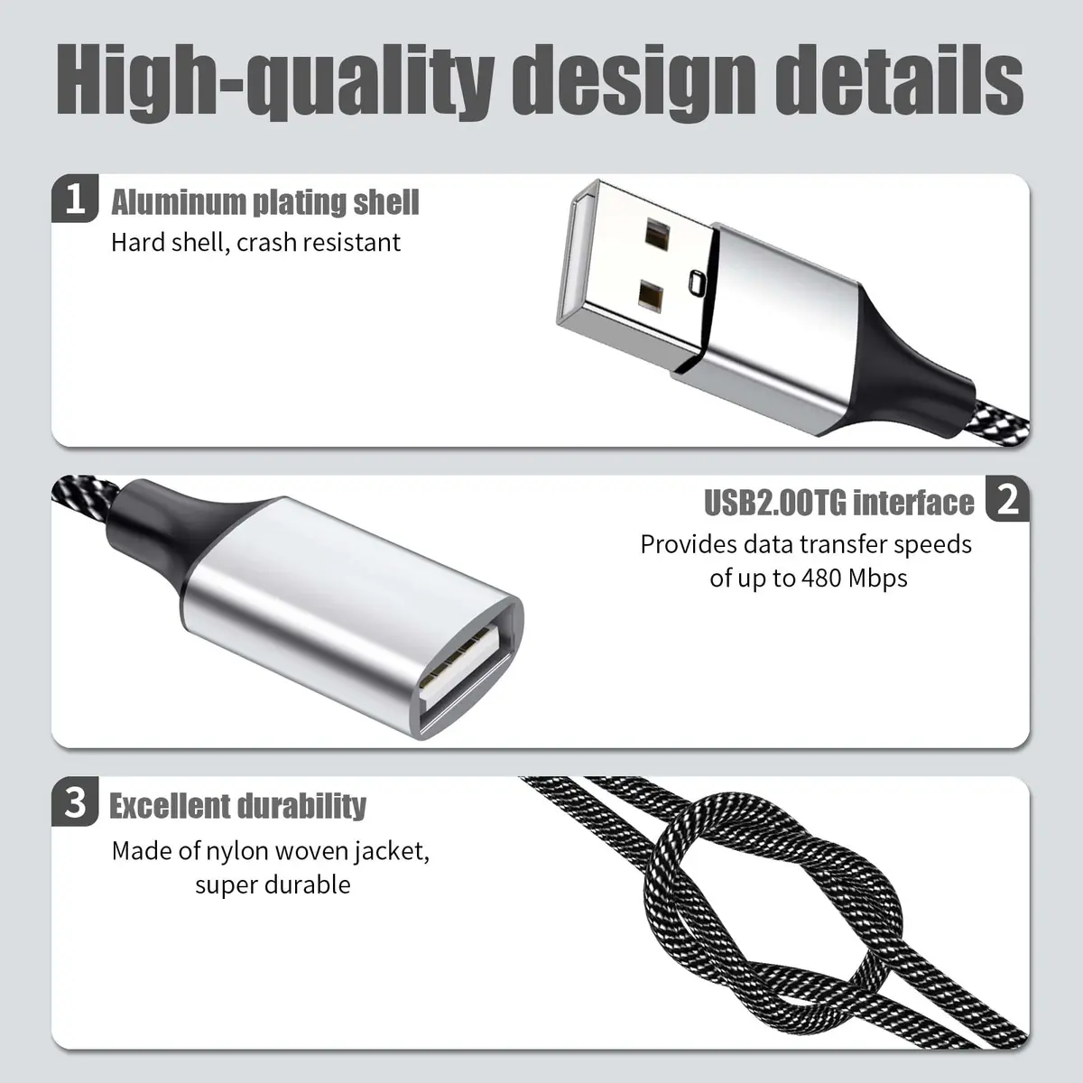 Fidioto USB Splitter Y Cable, 10in Dual USBA Ports, Data & Power Extender for Mac, Laptop, PC, Xbox Series X/S, PS4, PS5 - view 3