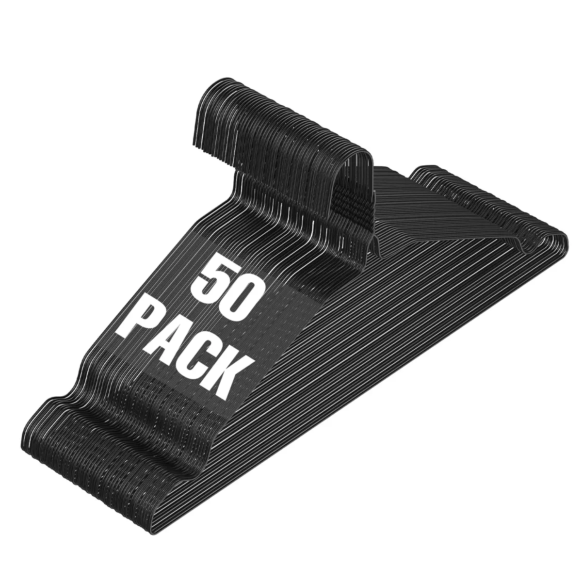SPECILITE Metal Wire Clothes Hangers Bulk 50 Pack with Grooves, Black | Space Saving & Anti-slip - main product image