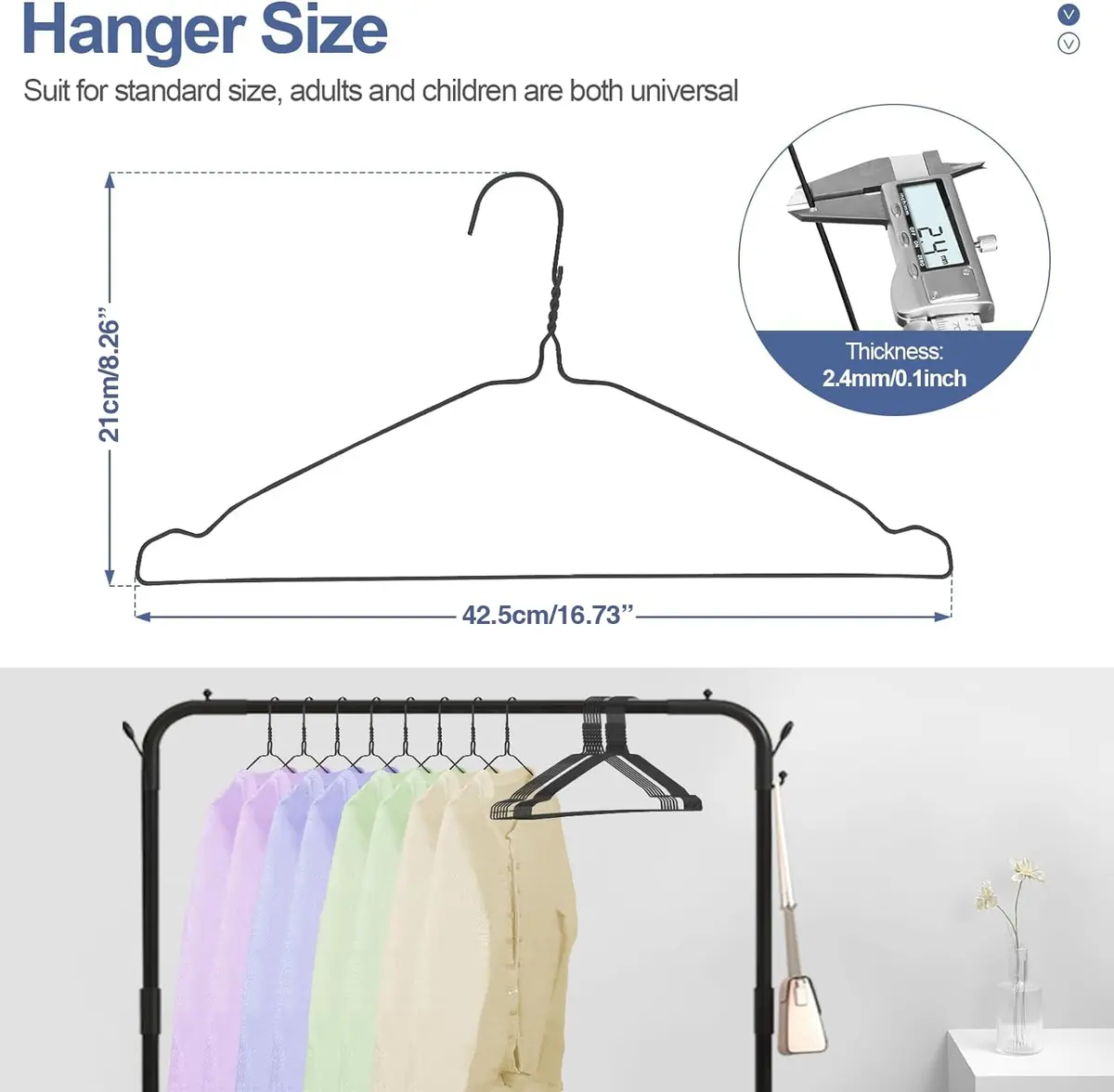 SPECILITE Metal Wire Clothes Hangers Bulk 50 Pack with Grooves, Black | Space Saving & Anti-slip - view 5