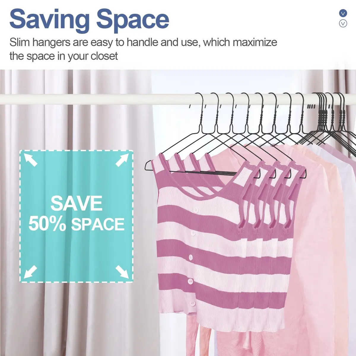 SPECILITE Metal Wire Clothes Hangers Bulk 50 Pack with Grooves, Black | Space Saving & Anti-slip - view 2