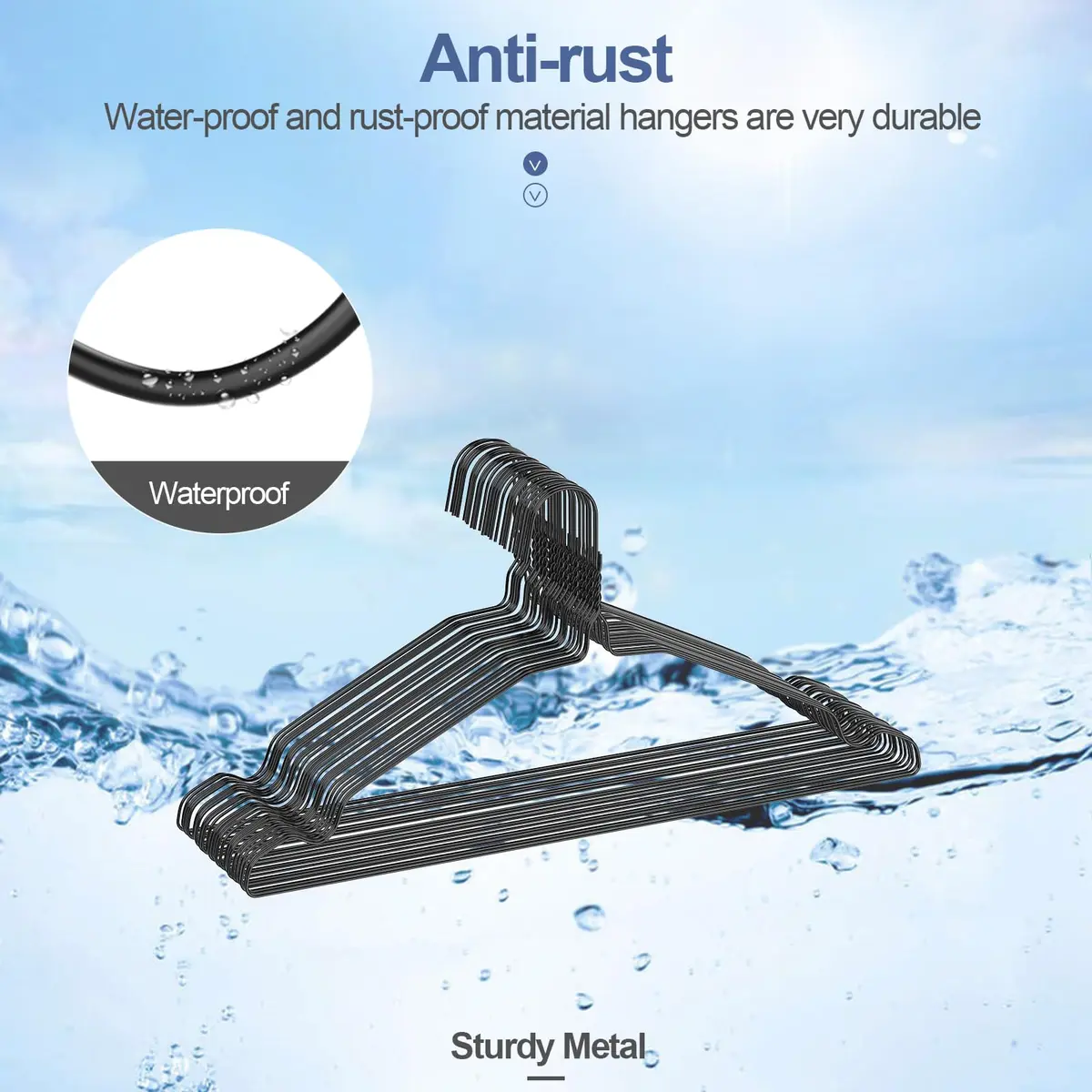 SPECILITE Metal Wire Clothes Hangers Bulk 50 Pack with Grooves, Black | Space Saving & Anti-slip - view 3