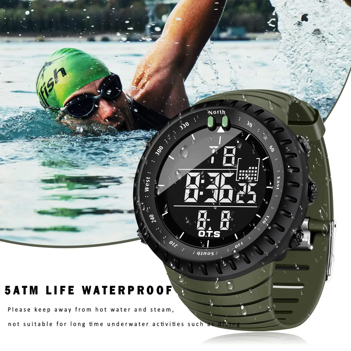 PALADA Digital Sports Watch Waterproof Tactical Watch 50mm Case, Green - view 2