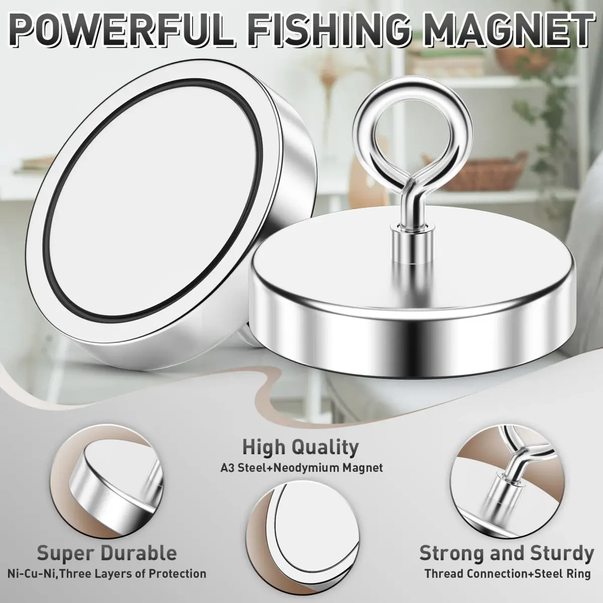 FINDMAG 1600 LBS Heavy Duty Neodymium Fishing Magnet 120mm (4.72 Inch) with Eyebolt | Industrial Strength Metal Retrieval - view 2