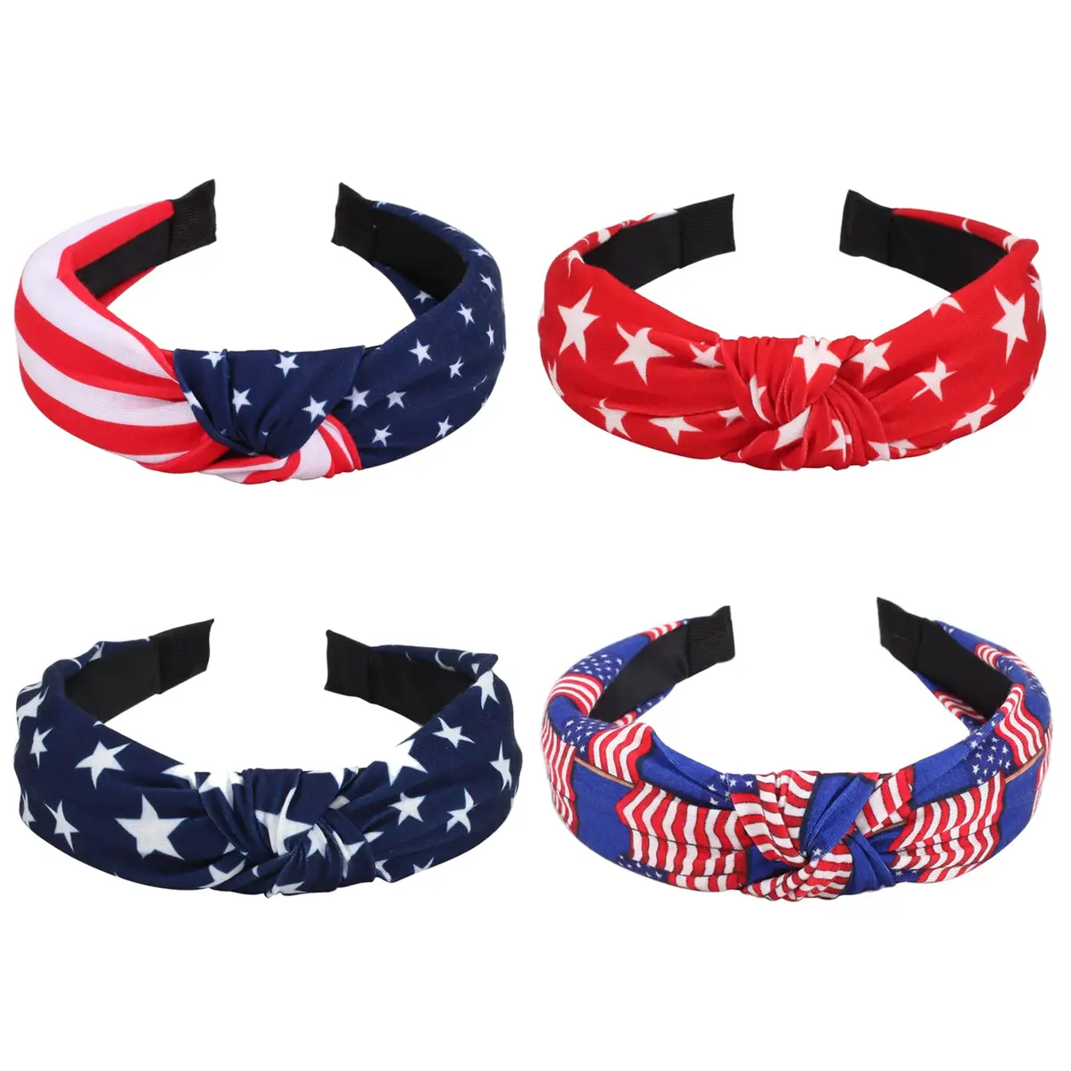 Ardorchid USA Flag Headbands 4 Pack | Patriotic Red White Blue Hair Accessories - main product image