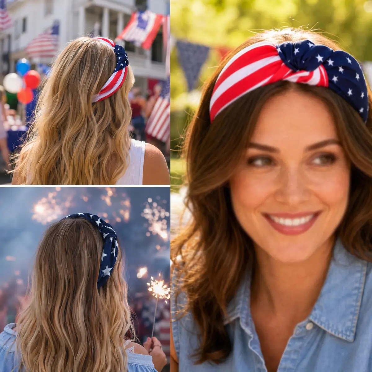 Ardorchid USA Flag Headbands 4 Pack | Patriotic Red White Blue Hair Accessories - view 3