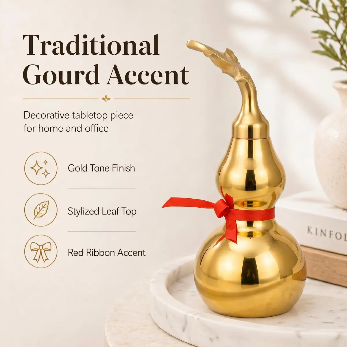 I-MART Brass Wu Lou Feng Shui Gourd Figurine 25.4 cm (10 Inch) | Traditional Chinese Decor - view 2