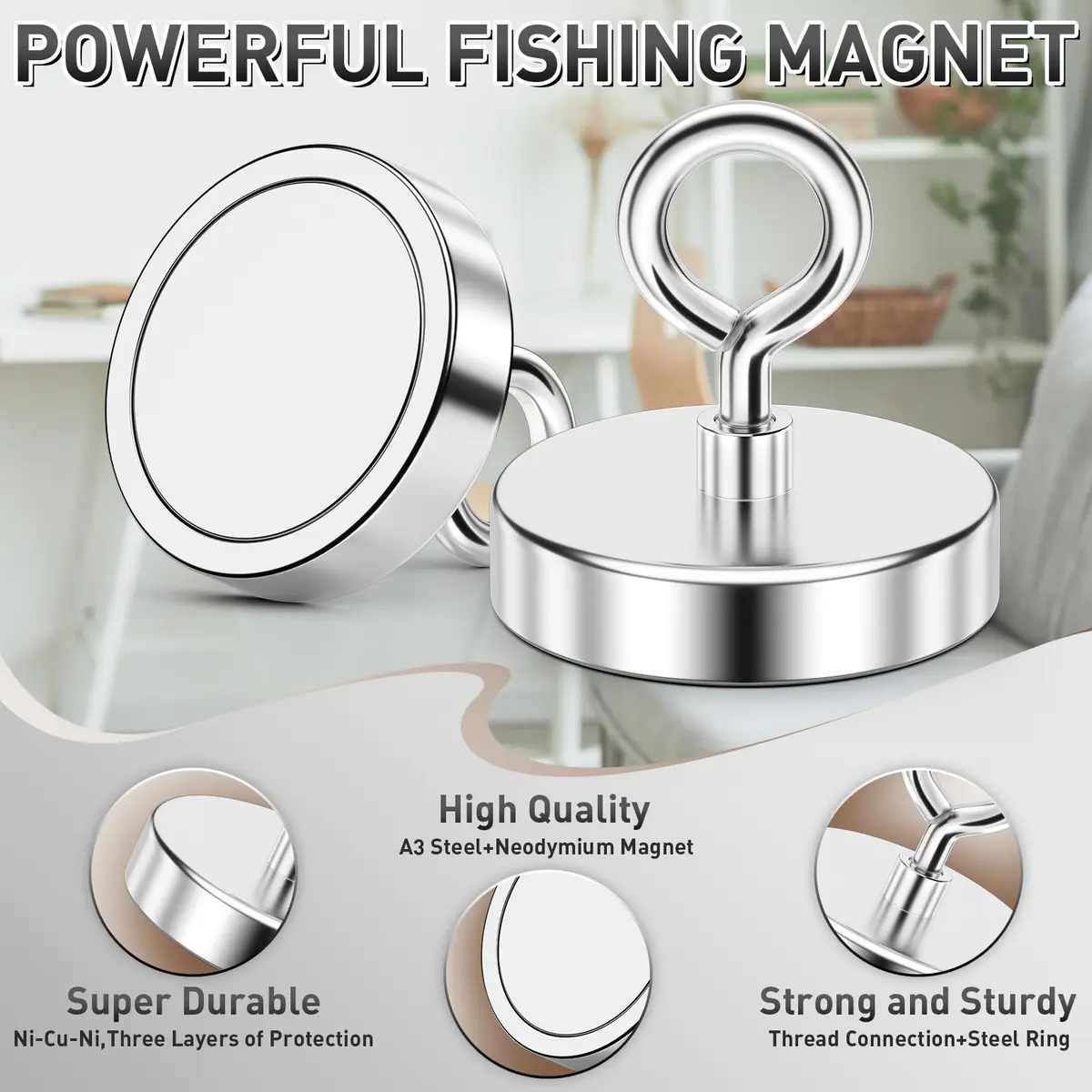 FINDMAG 750 LBS Heavy Duty Fishing Magnet 20.3 cm (7.5 cm Diameter) | Strong Neodymium Magnet for Metal Retrieval - view 2