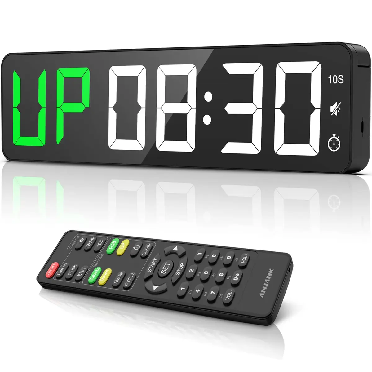 ANJANK Gym Timer 15" Large LED Display Wall Clock | Interval Workout Countdown & Stopwatch - main product image