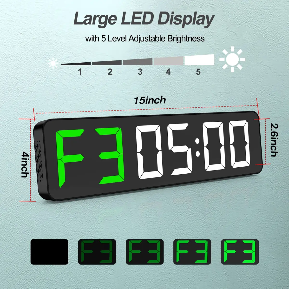 ANJANK Gym Timer 15" Large LED Display Wall Clock | Interval Workout Countdown & Stopwatch - view 2
