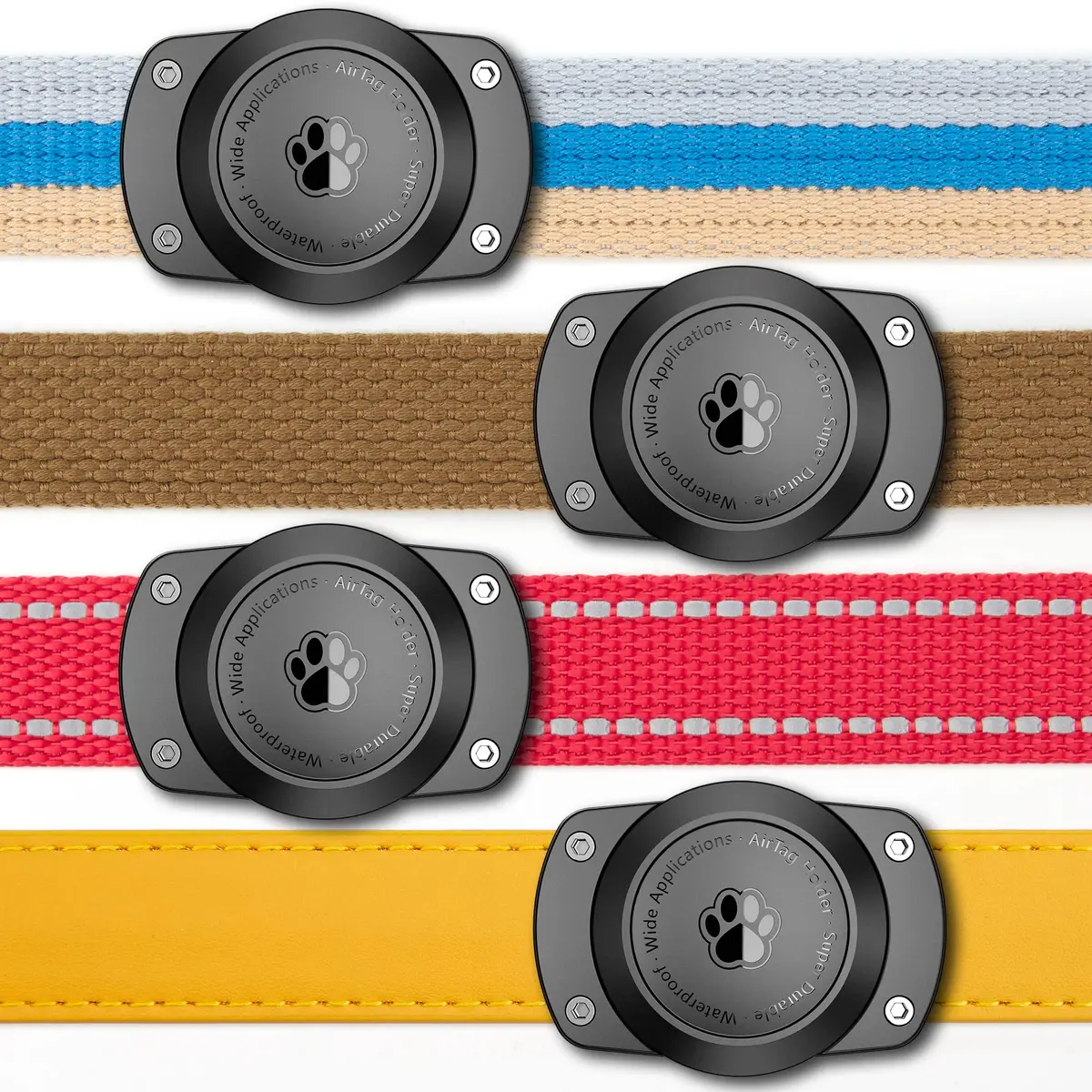 CITYWAY IPX8 Waterproof Dog Collar Holder for Airtag, Metal Back Plate - 4 Pack Black | Secure Pet Tracker Mount - main product image