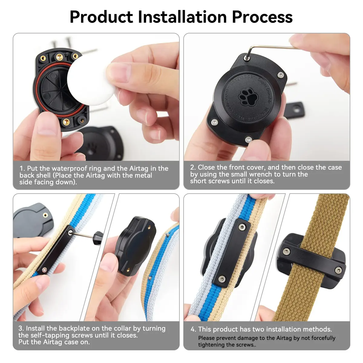 CITYWAY IPX8 Waterproof Dog Collar Holder for Airtag, Metal Back Plate - 4 Pack Black | Secure Pet Tracker Mount - view 5