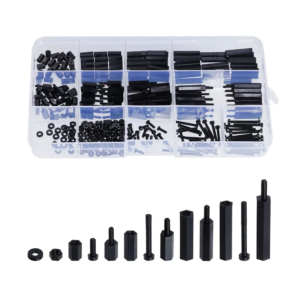 Lystaii M2 Black Nylon Hex Spacer Standoff Kit 320pcs | Non-Conductive Mounting Hardware - main product image