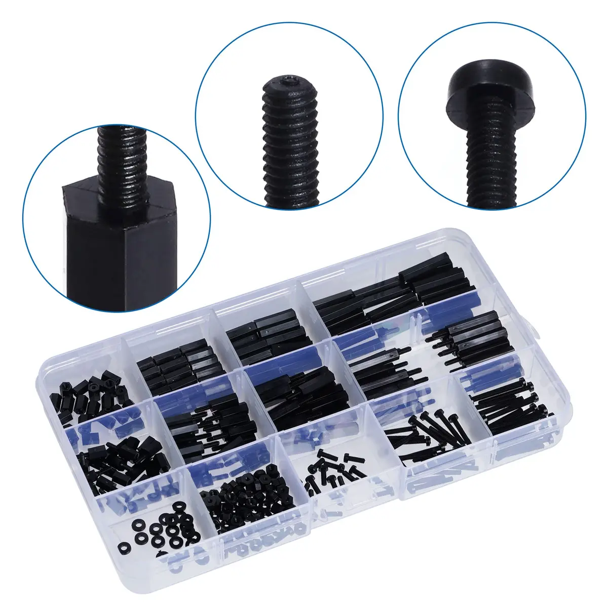 Lystaii M2 Black Nylon Hex Spacer Standoff Kit 320pcs | Non-Conductive Mounting Hardware - view 7