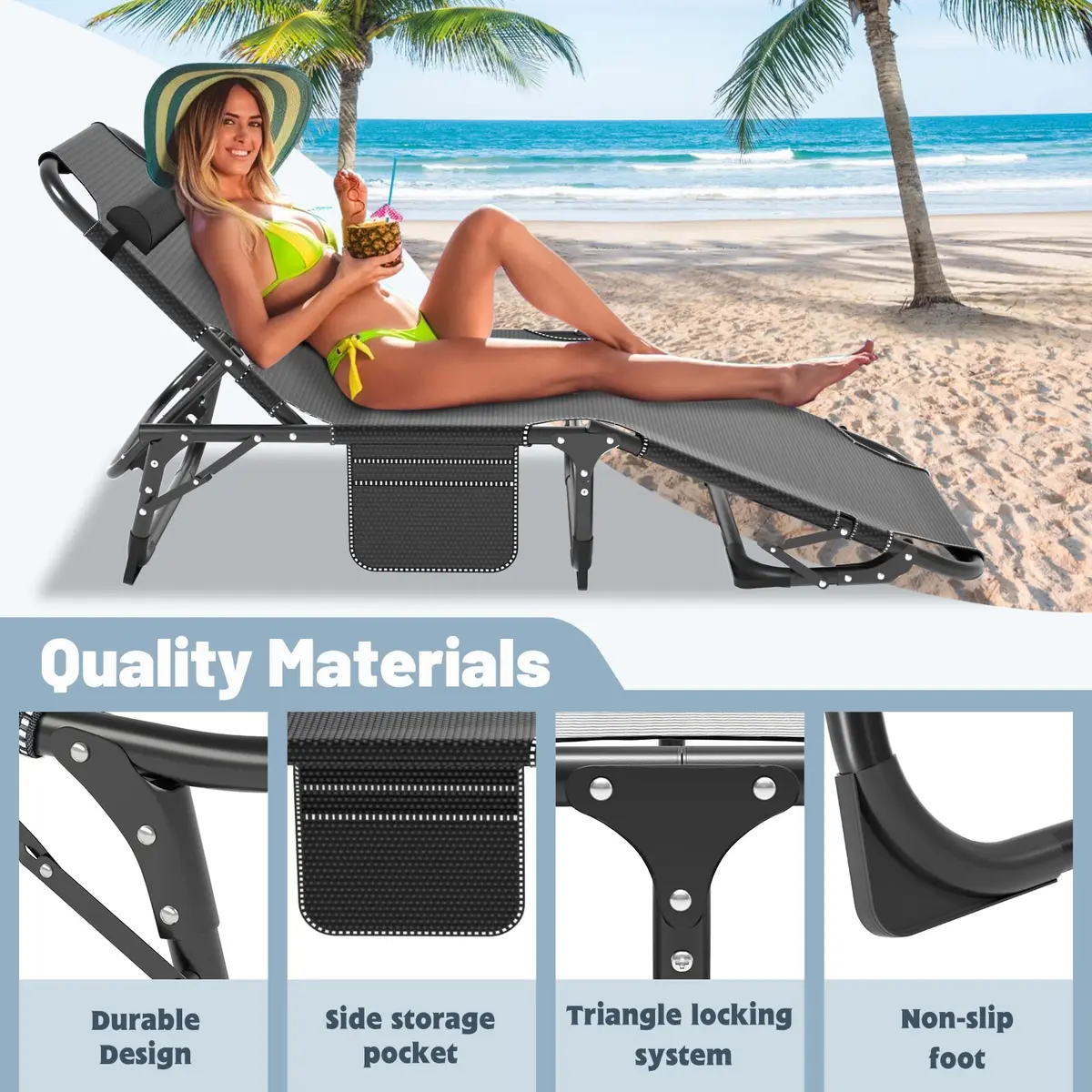 Slsy Folding Camping Cot for Adults, Adjustable Camping Bed with Pad | 5-Position Reclining Support, Heavy-Duty Steel Frame, Portable & Multipurpose - view 7