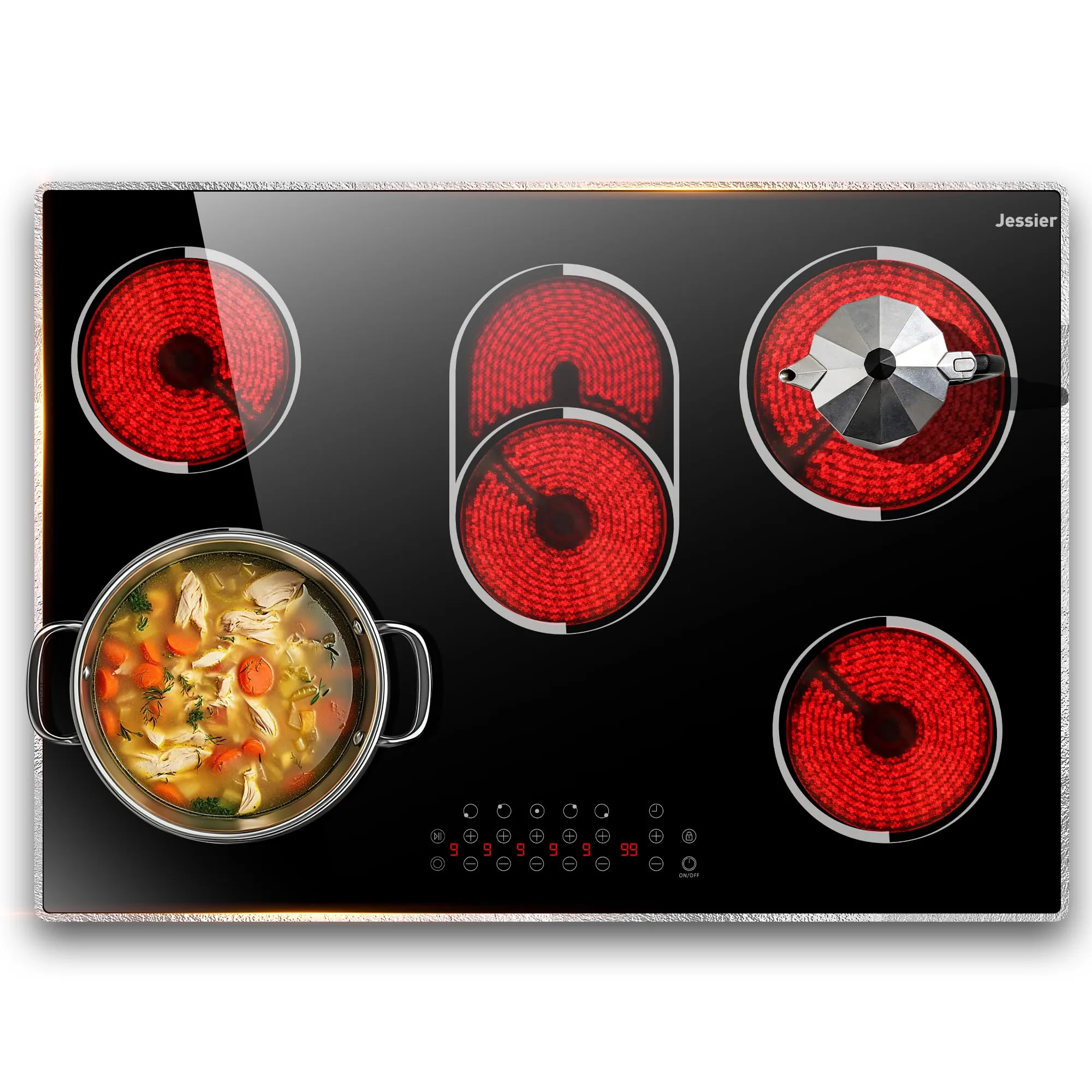Jessier 30 Inch 5 Burner Electric Cooktop with Metal Frame, 8400W, 220-240V - main product image