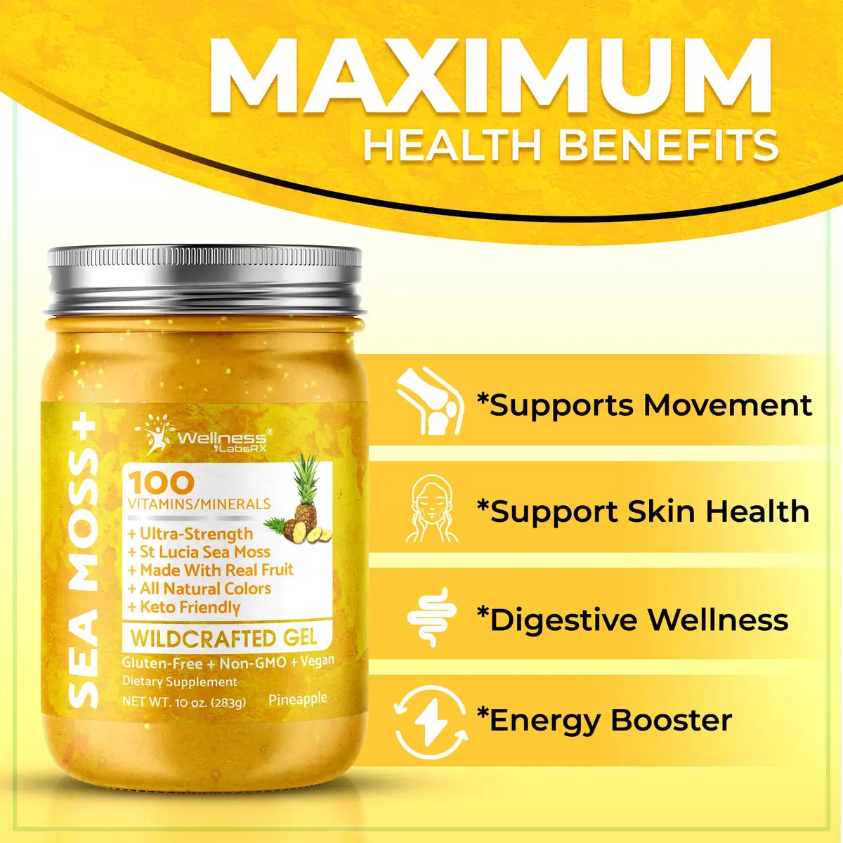 WELLNESS LABSRX Pineapple Sea Moss Gel Superfood 296ml (10 oz) | Nutrient-Rich Caribbean Harvest - view 5