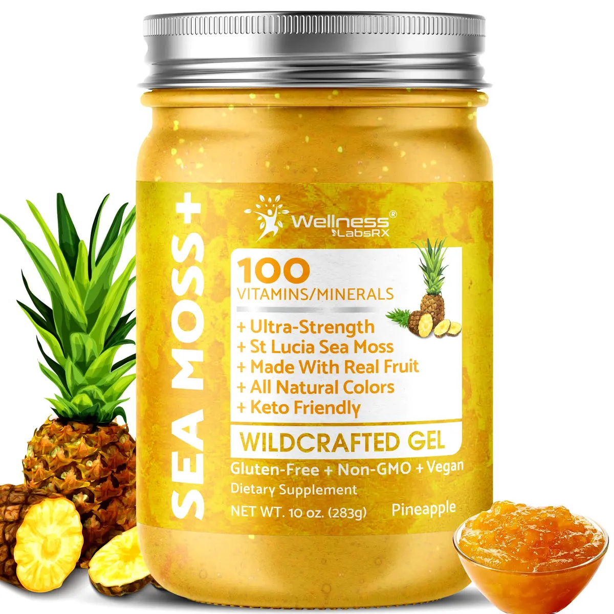 WELLNESS LABSRX Pineapple Sea Moss Gel Superfood 296ml (10 oz) | Nutrient-Rich Caribbean Harvest - main product image