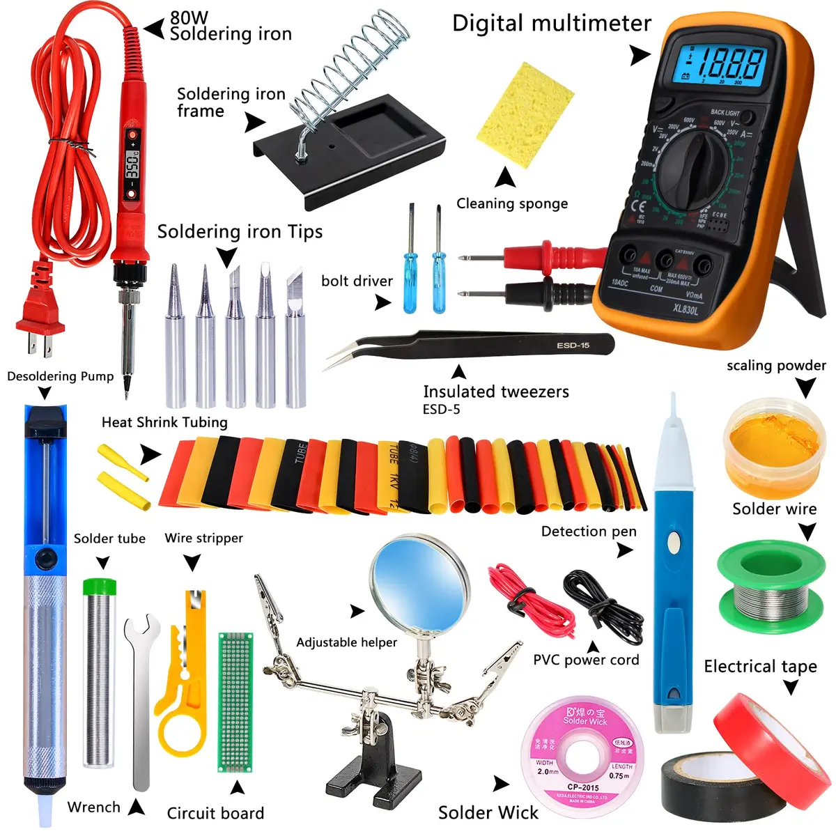 KYZHXVO 80W LCD Digital Soldering Iron Kit with Adjustable Temperature and Magnifying Glass | 200-450°C (392-842°F) - view 2